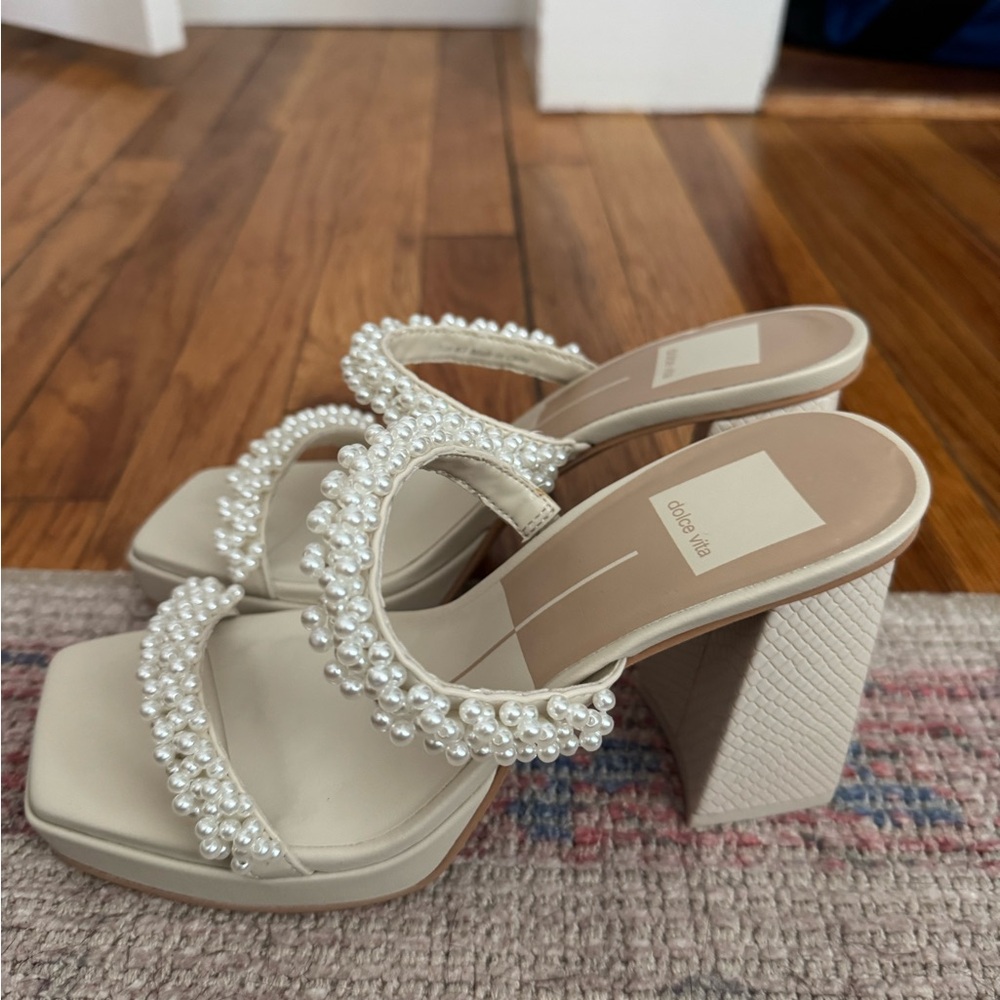 Dolce Vita Pearl Embellished Ivory Heels
